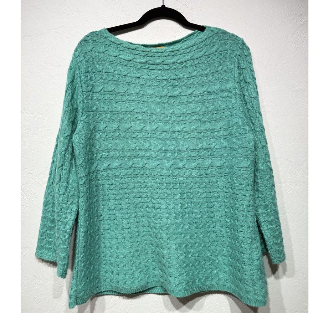 Vintage Cable Knit Sweater Mint Green Women XL Made in USA